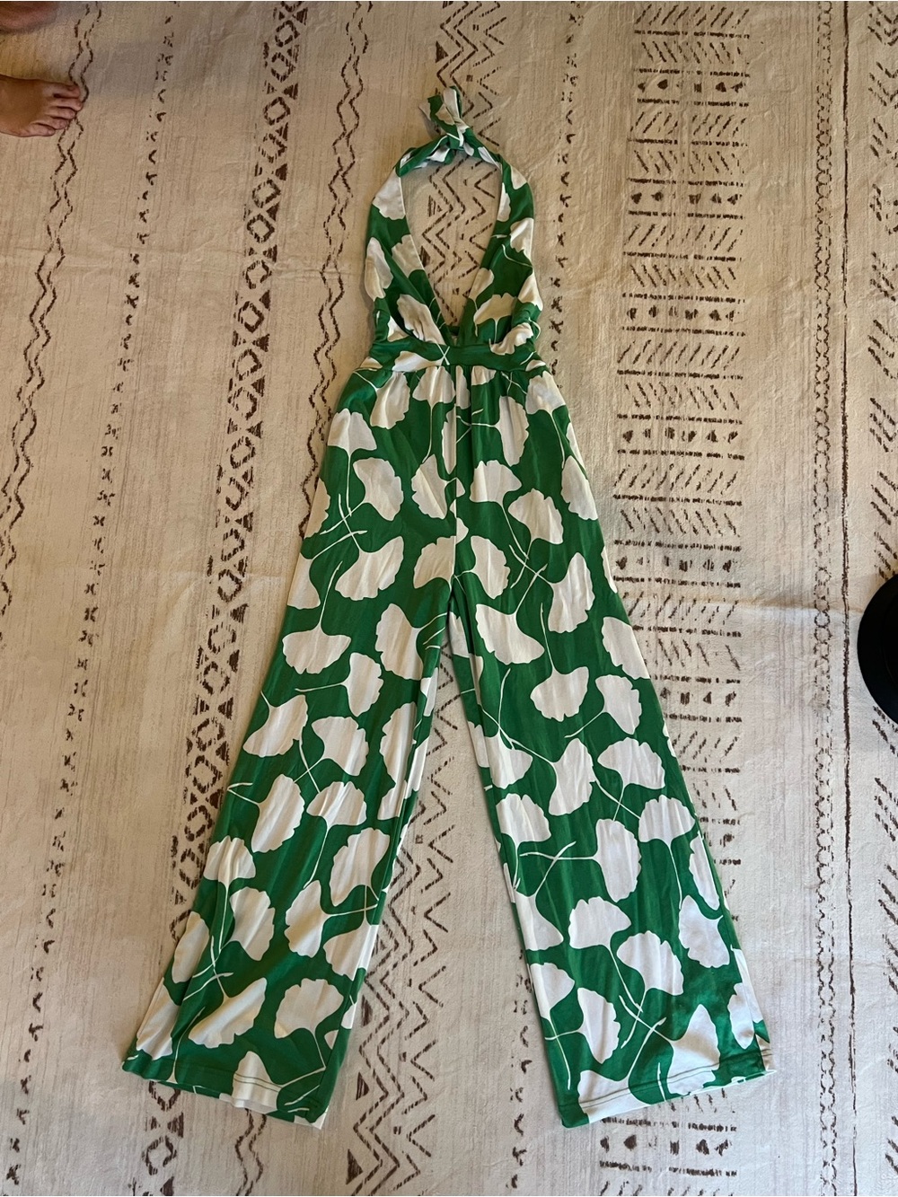 Diane Von Furstenberg Green White Halter Wide Leg Jumpsuit XS Designer Luxury - Picture 4 of 7